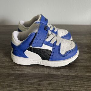 Puma Unisex Child Blue White Rebound Layup Hook And Loop Tennis Sneakers Size 5C